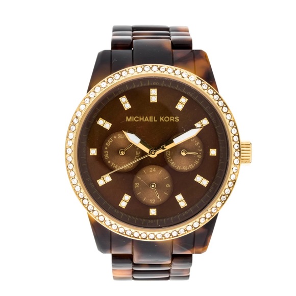 🎉HP🎉 Michael Kors Women MK-5280 Ritz Multifunction Tortoise Quartz Watch - Picture 1 of 11